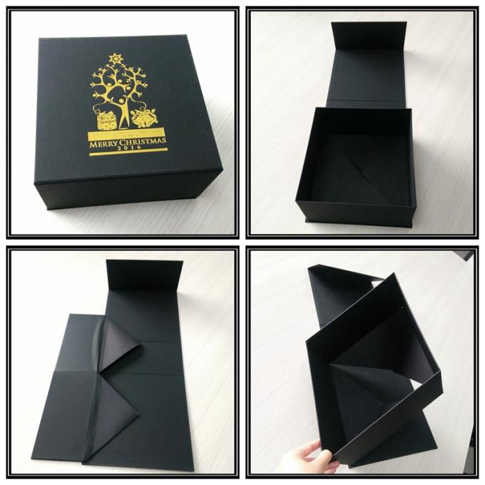 주문 금 각인 로고 존재하는 선물 상자, Xmas 검정 폴딩 판지 상자