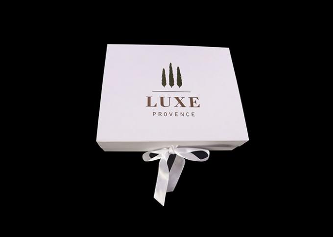 덮개 박판 소매 접히는 선물 상자 소매로 백색 리본 로즈 금 로고
