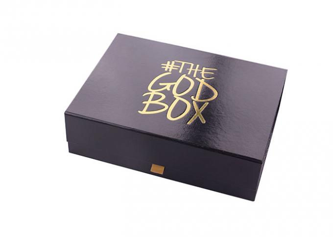 장방형 두꺼운 종이 까만 감광저항 및 뜨거운 금 로고를 가진 접히는 선물 상자
