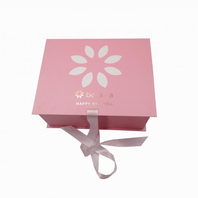 피부 관리를 위한 Foldable 선물 상자 리본 마감을 포장하는 분홍색 마분지 화장품