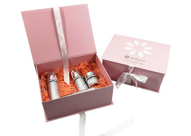 중국 피부 관리를 위한 Foldable 선물 상자 리본 마감을 포장하는 분홍색 마분지 화장품 공장