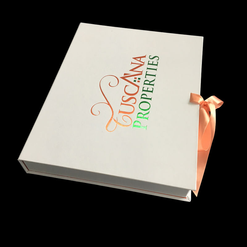 백색 두꺼운 종이 리본 마감 덮개 박판에 개인 접히는 선물 상자 협력 업체