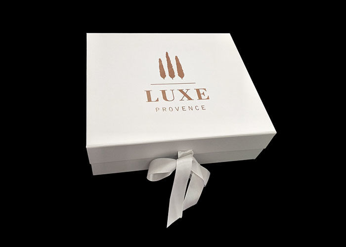 장신구 마분지 접히는 선물 상자 백색 광택 있는 박판 리본 마감 협력 업체